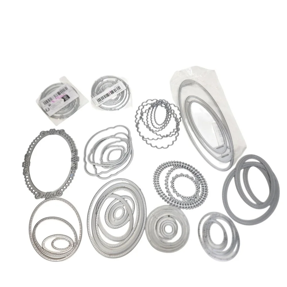 Oval Circle Nesting Cutting Dies Lot Silver Metal Scrapbook Cardmaking Frames